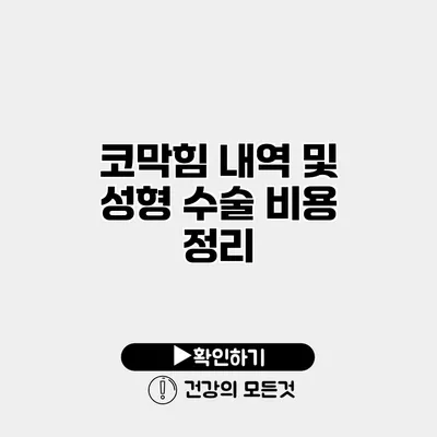 코막힘 내역 및 성형 수술 비용 정리