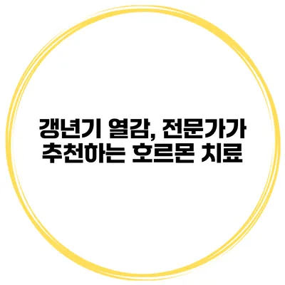 갱년기 열감, 전문가가 추천하는 호르몬 치료