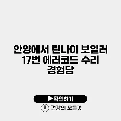 안양에서 린나이 보일러 17번 에러코드 수리 경험담